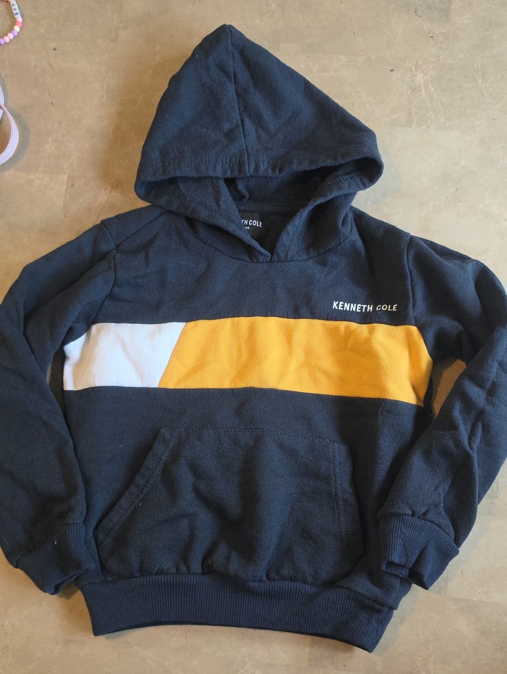 Kenneth Cole Navy Pullover Hoodie with Yellow and White Stripe